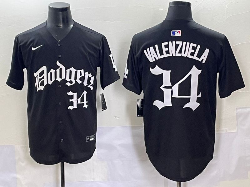 Men 2025 Los Angeles Dodgers #34 Valenzuela Black Seventh generation Joint Name Nike MLB Jersey style 8